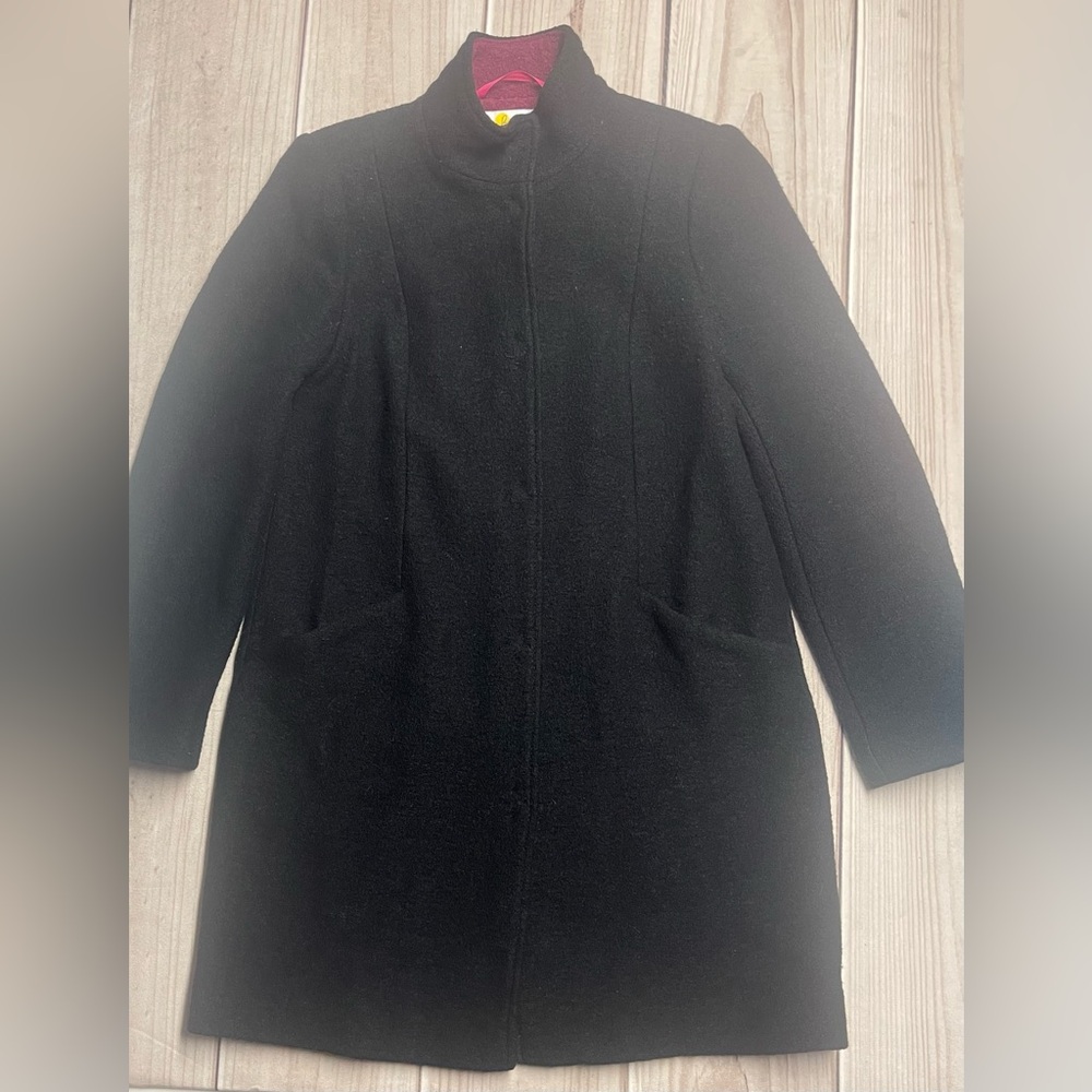 Boden Black Wool Pea Coat with Pink Lining